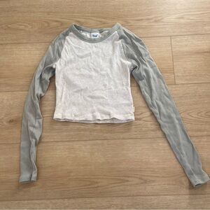 Women's Long Sleeve Top - sage green and cream